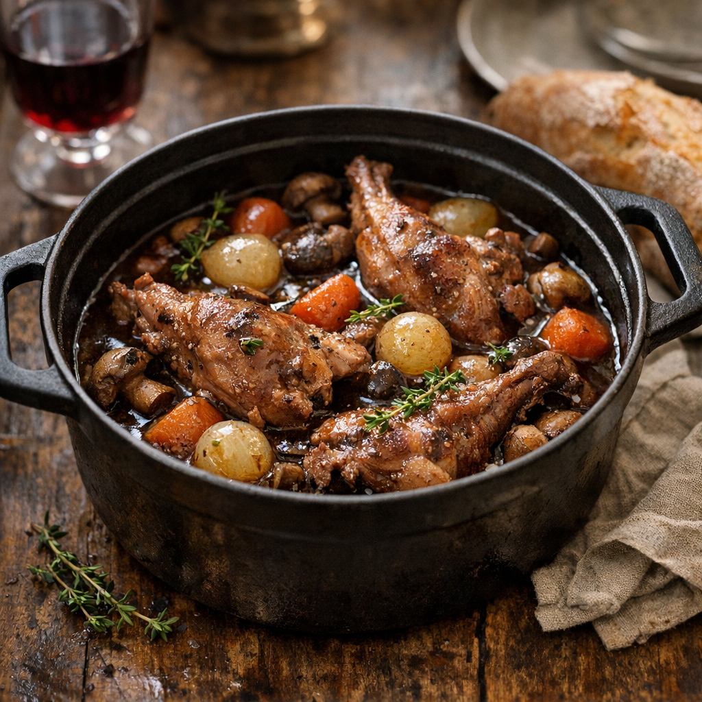 Un Civet de lapin au vin rouge facile mijote comme au bistrot