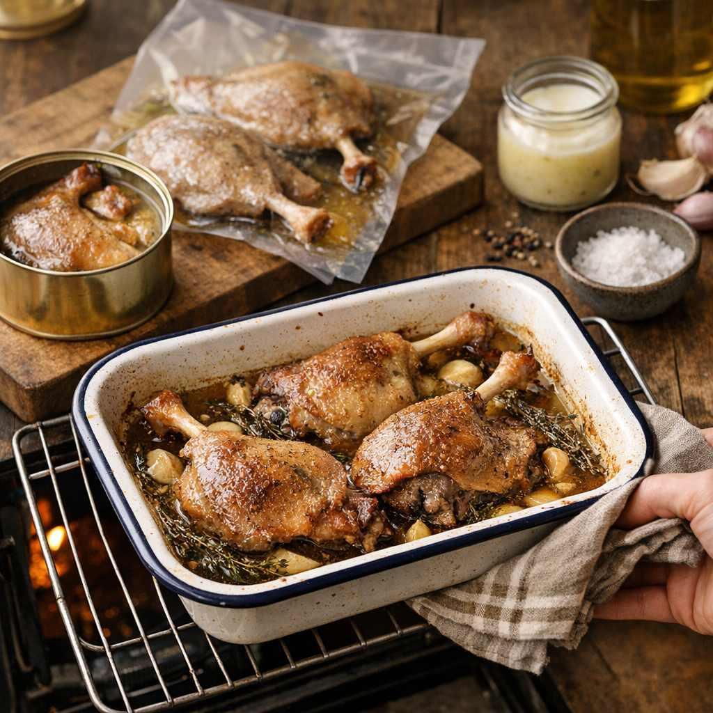 Conserve, sous vide ou maison : adapter la cuisson du confit