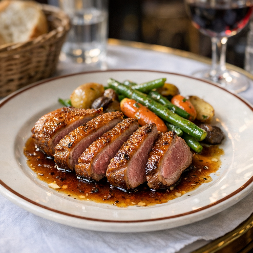 Le Magret de canard à la poêle : peau croustillante, cœur rosé