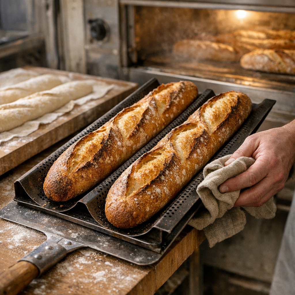 Cuisson, moule à baguette et croûte croustillante