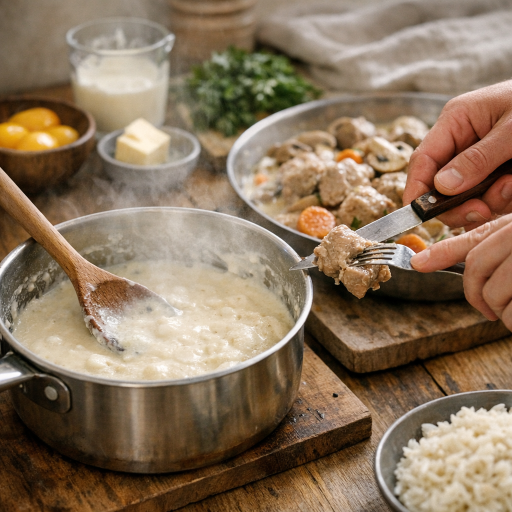 Sauce blanche : erreurs fréquentes, liaison et test de tendreté avant de finir