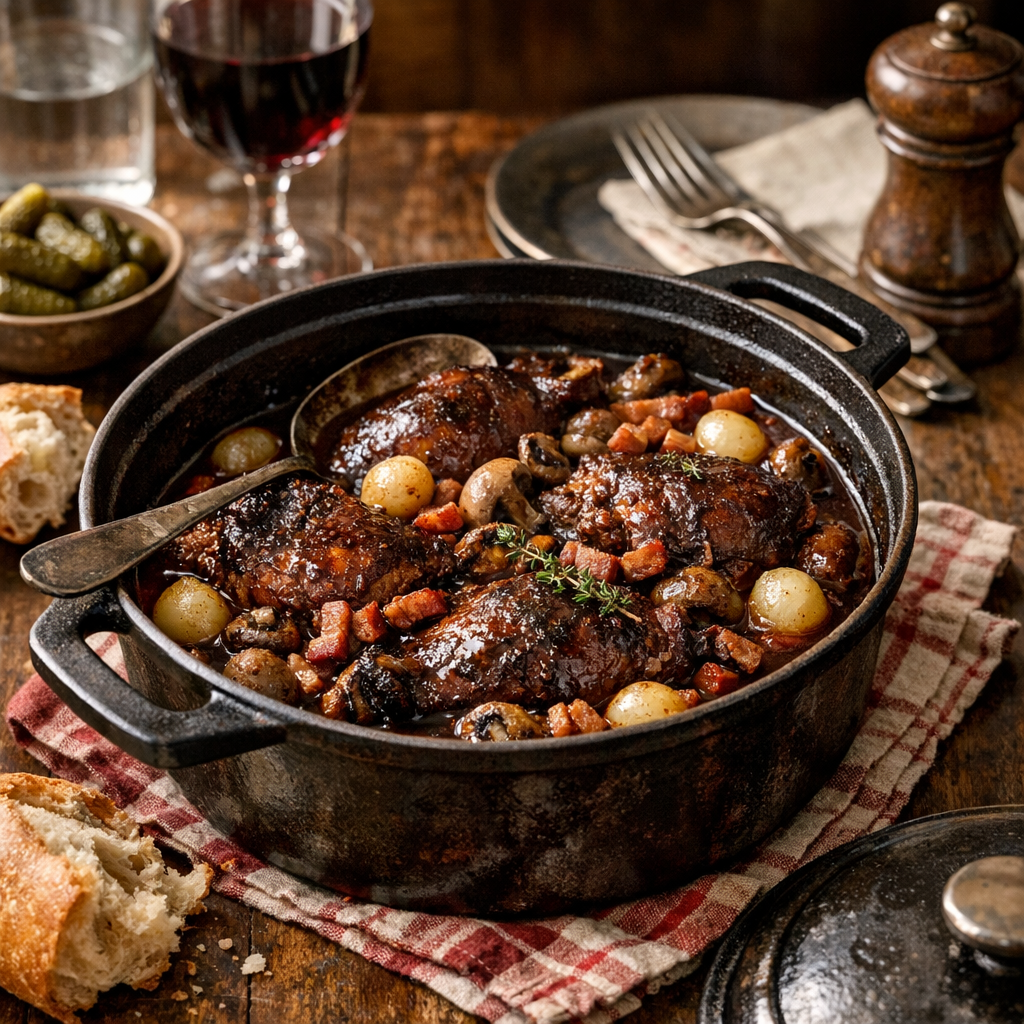 La Recette du Coq au vin à l’ancienne retrouve l’esprit bistrot