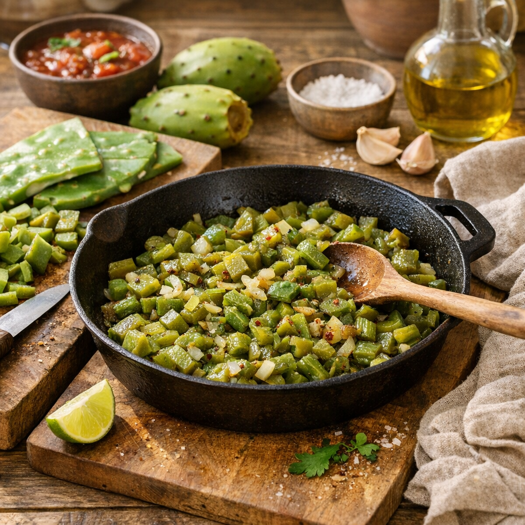 Cuisiner les raquettes du figuier de Barbarie : nopalitos poêlés