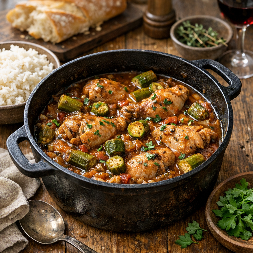 Une Recette de gombo au Poulet garde une sauce nappante