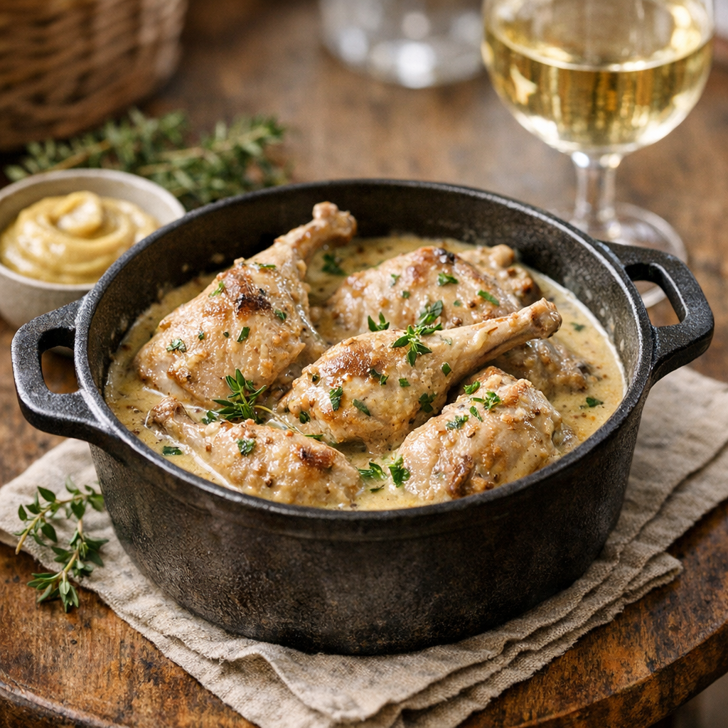 Cette Recette de Lapin à la moutarde facile reste moelleuse