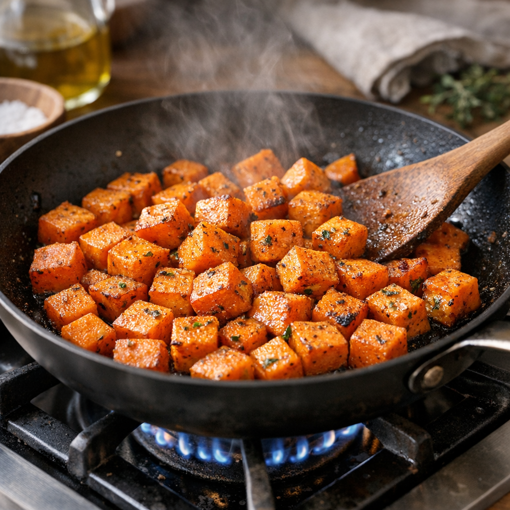 Cuisson précise : taille des cubes, puissance du feu et texture
