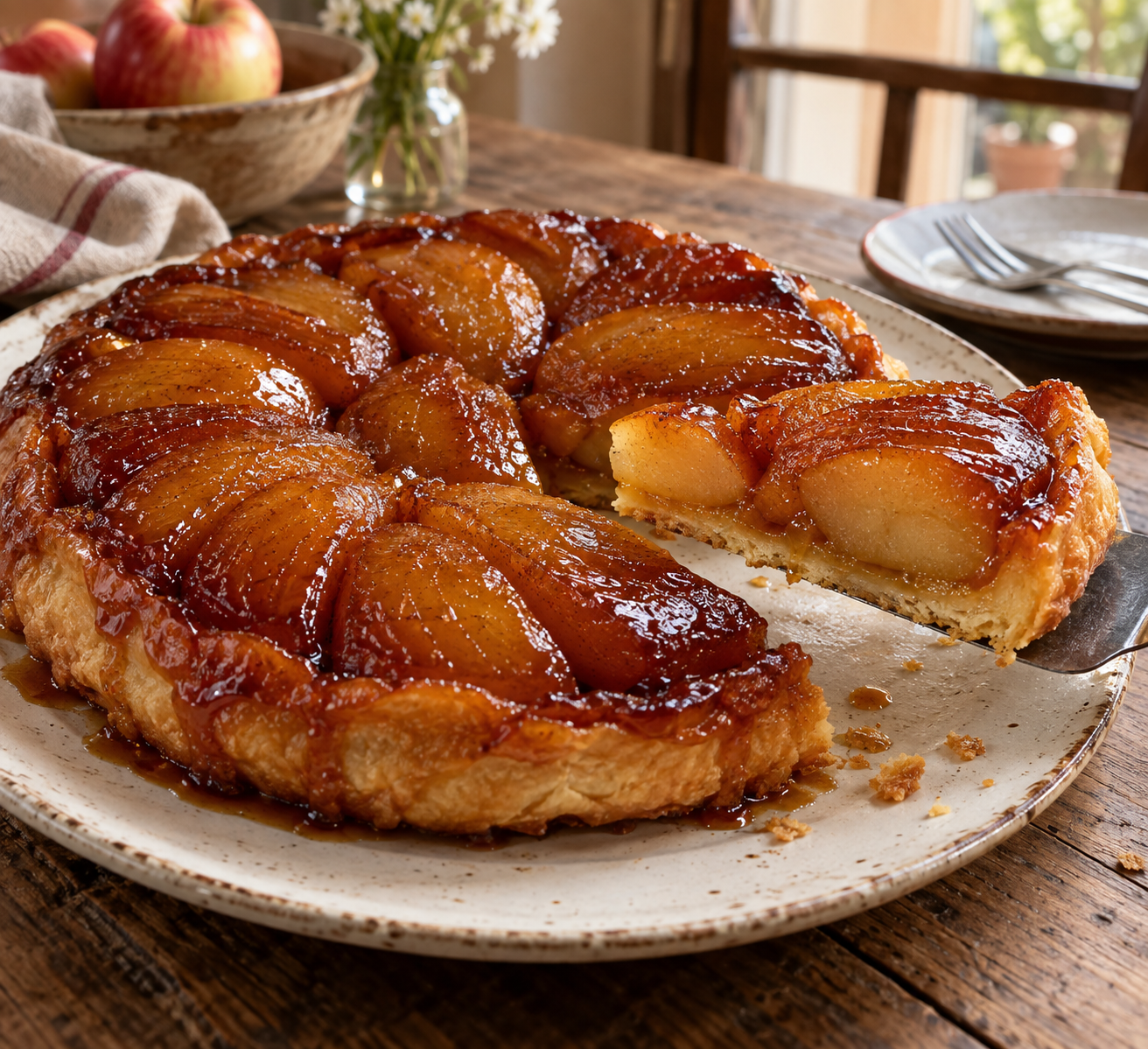 La recette de tarte Tatin qui ne rend plus d'eau, du caramel au renversement