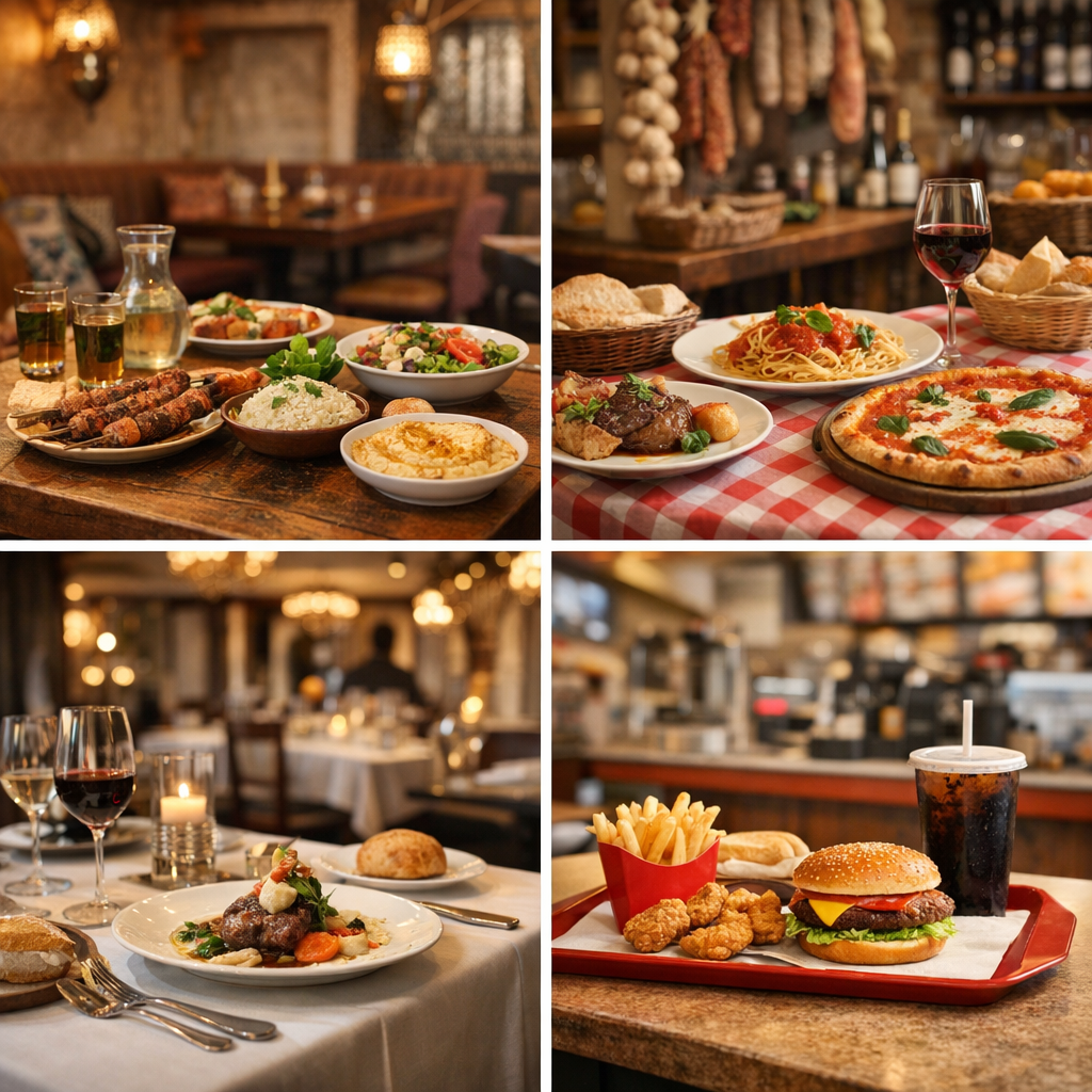 Tableau comparatif : bistrot halal, italien, gastronomique ou fast-food